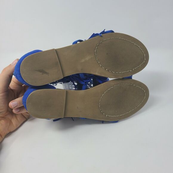Steve Madden Favorit Women Open Toe Suede Gladiator Sandal 6.5 Fringe Boho Blue - Picture 5 of 6